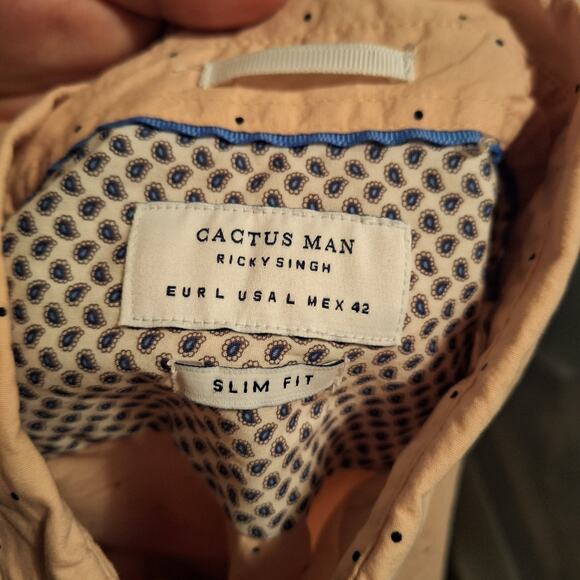 Cactus Man Ricki Singh Men Large Slim Fit Pink Blue Polka Dot Button Front Top - Picture 4 of 6